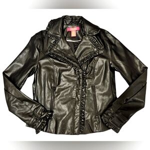 Catherine Malandrino Faux Leather Ruffle Front Zipper JacketSize XS